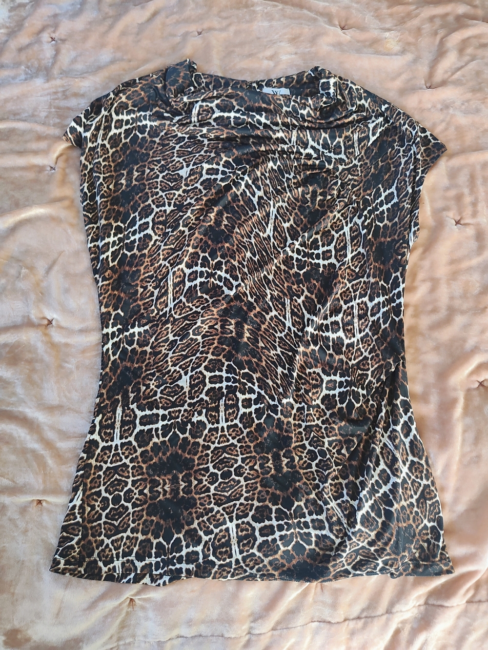 Source Unknown Leopard Print Short Sleeve Tee - Brown, Black, Cream